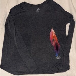 Gray Long Sleeve Shirt with Feather Design